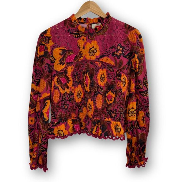NWT Farm Rio Garden Bloom Smocked Blouse Size L - Picture 1 of 13